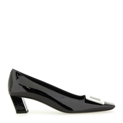black calfskin pumps with buckle and wide heel - Image 1