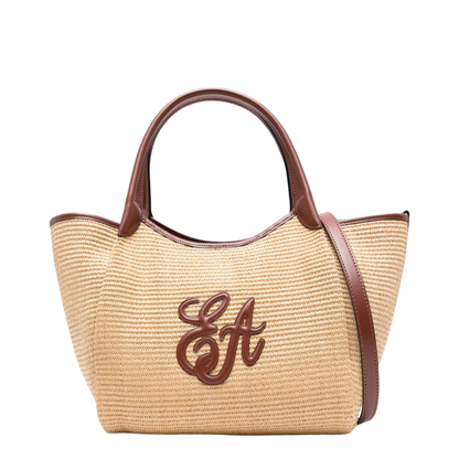 Durini 24 Woven Raffia Shopper Tote - Naturale/Siena - Image 1