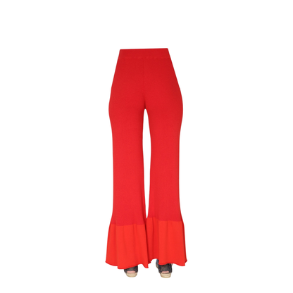 Double Layered Slinky Gold Hardware Belt Detail Trouser Co-Ord in Red - Image 4