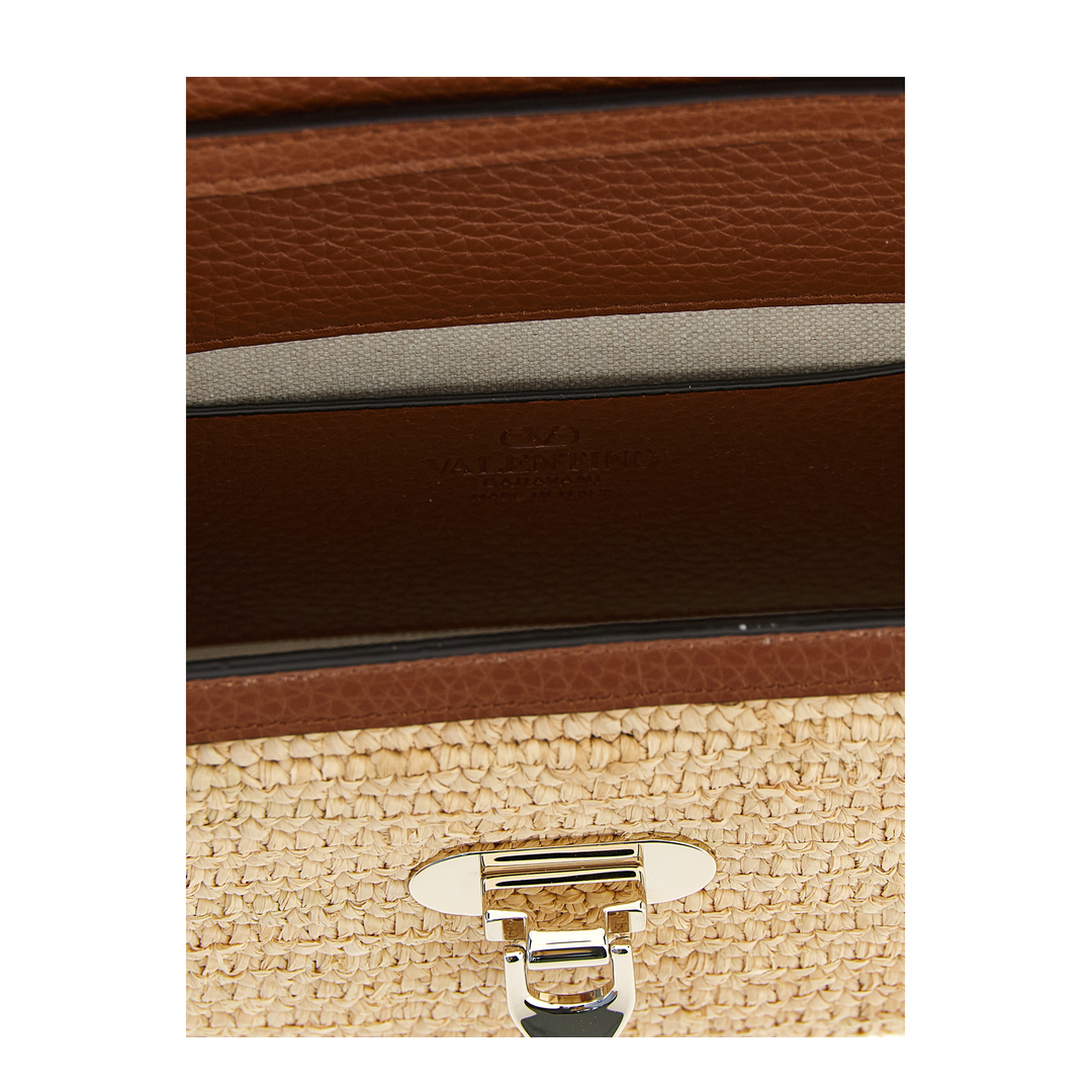 Rockstud Small Raffia Shoulder Bag - Natural / Saddle Brown - Image 3