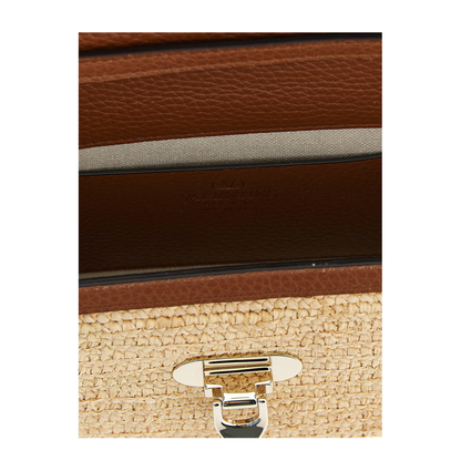 Rockstud Small Raffia Shoulder Bag - Natural / Saddle Brown - Image 3