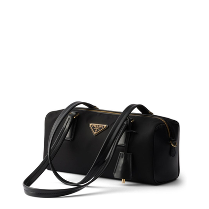Re-Nylon and Leather Medium Top-Handle Bag with Padlock - Image 3
