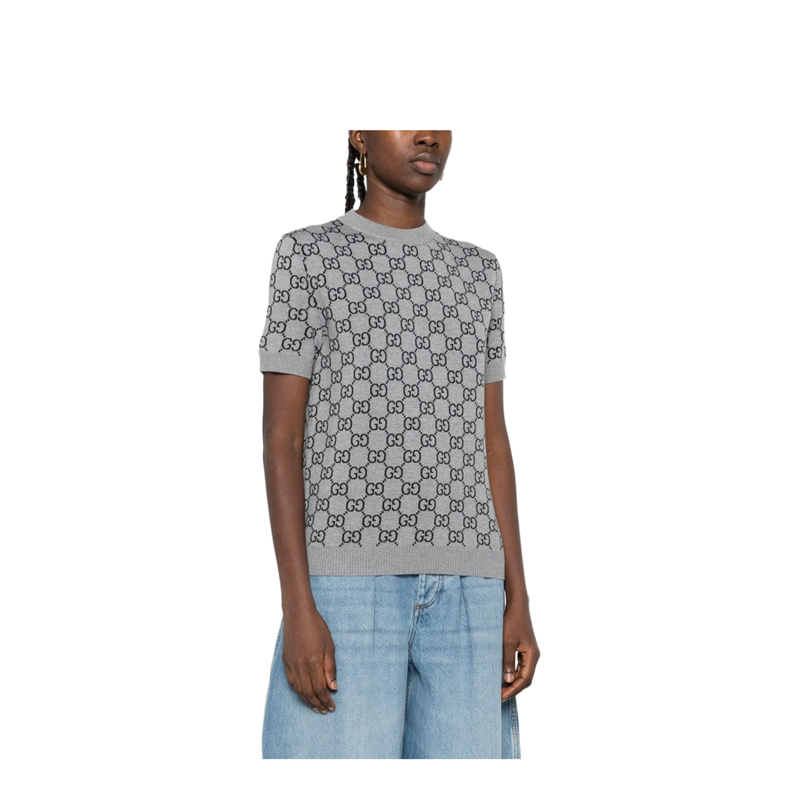 Reversible Wool Jacquard Top in Grey and Black - Image 1