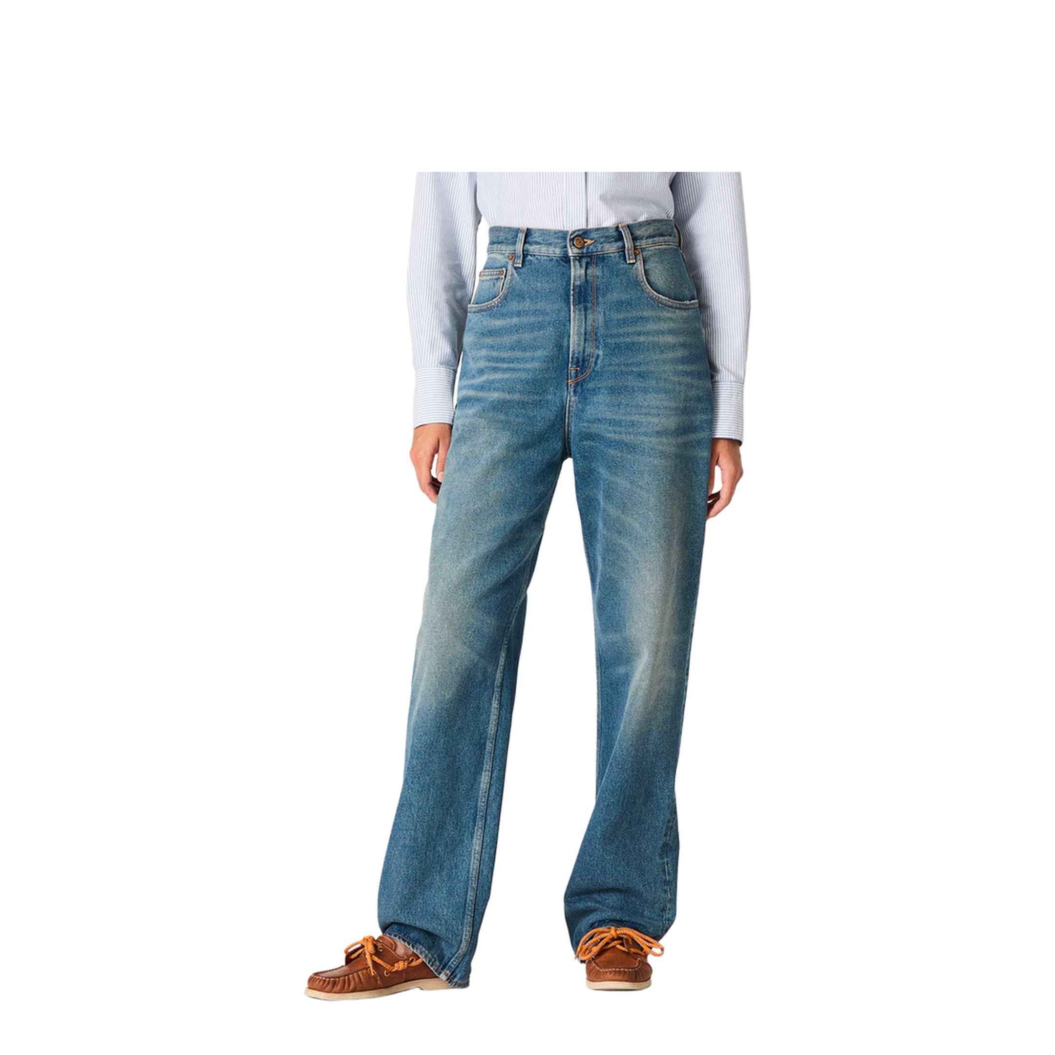 Stone-Washed Light Blue Denim Boyfriend Jeans - Image 2