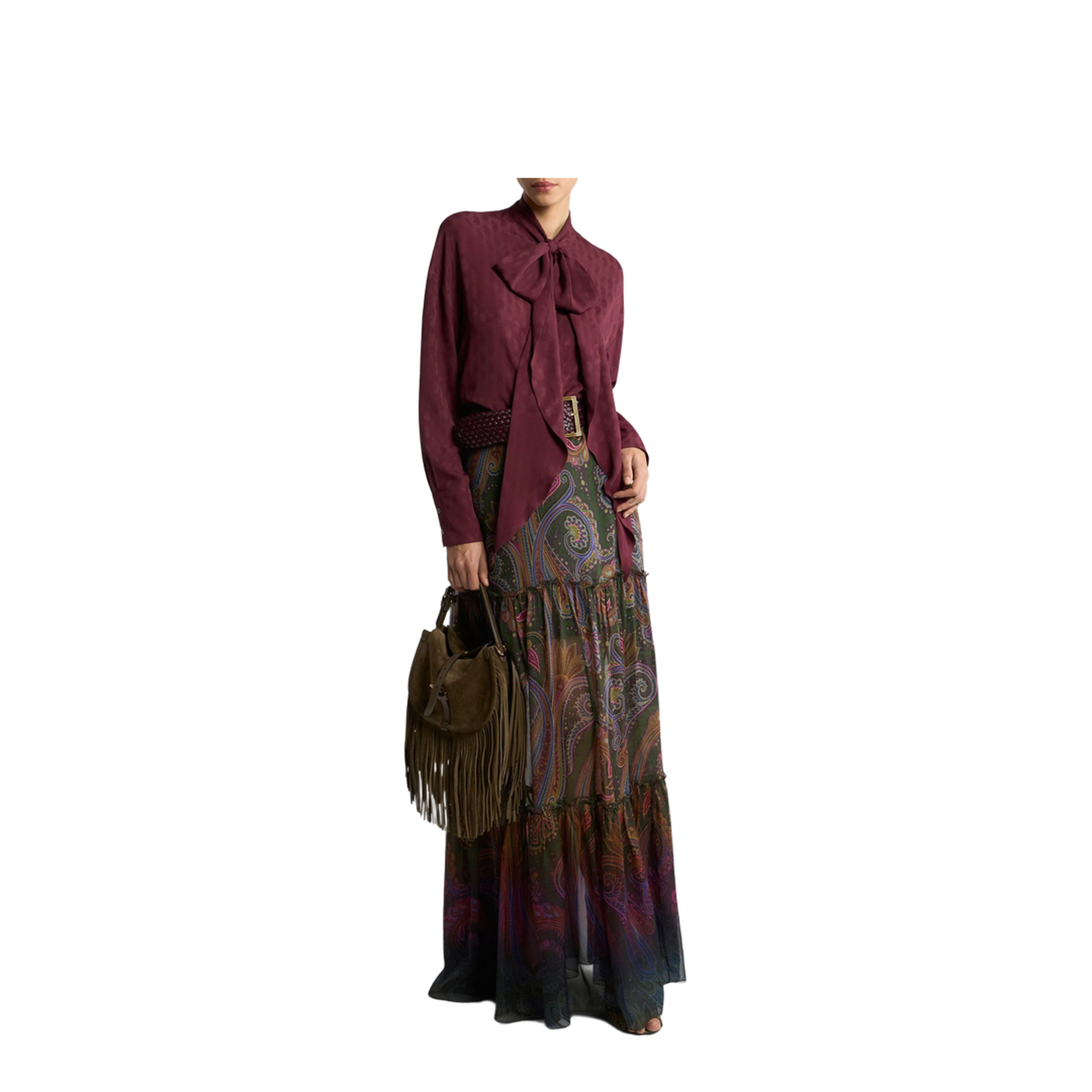 Silk Maxi Skirt with Placed Paisley Print - Image 2