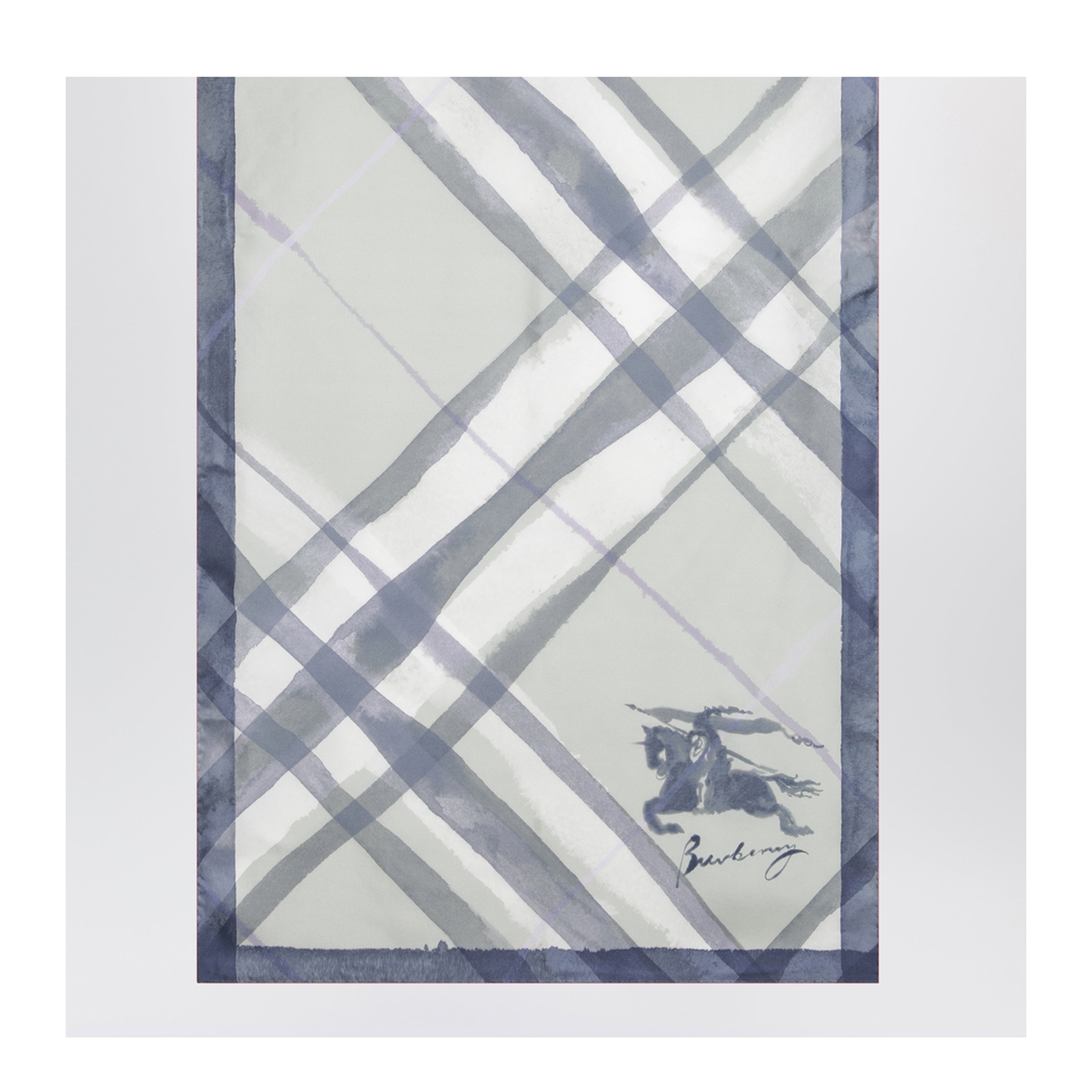 Large Watercolour Check Silk Scarf In Green - Image 2