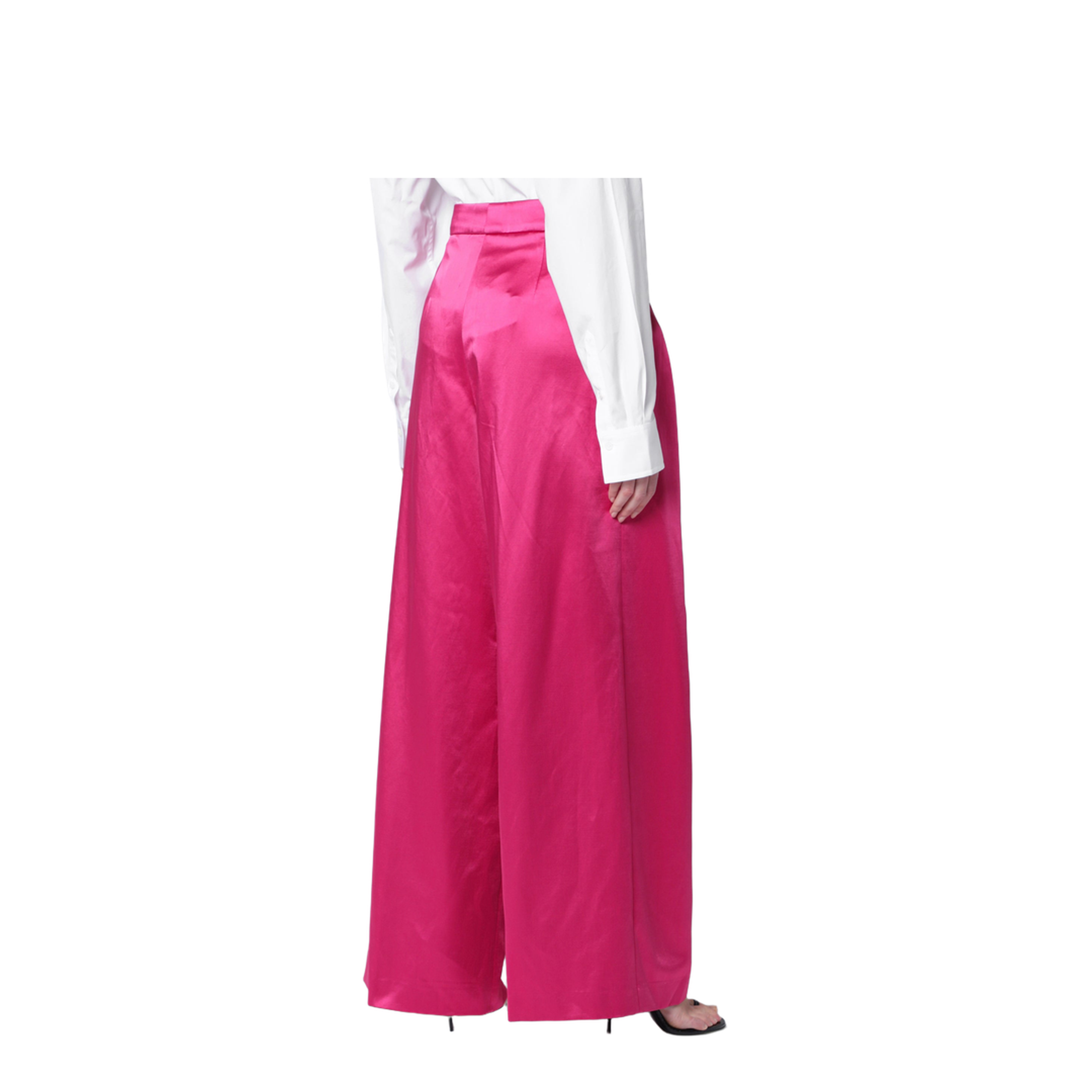 Wide Pleated Fuchsia Satin Trousers - Image 2