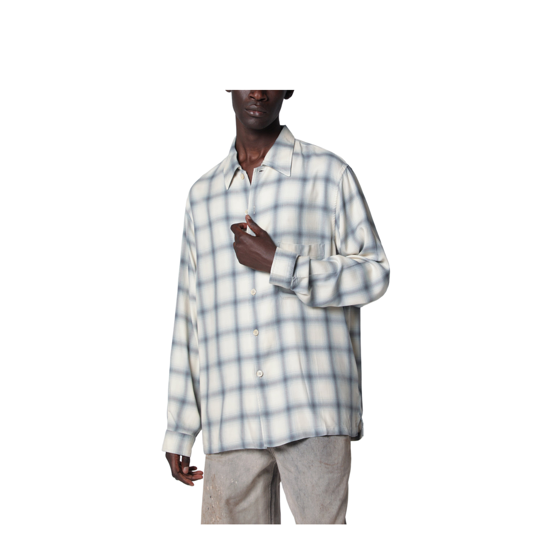 White Shirt With Check Pattern In Viscose - Image 1