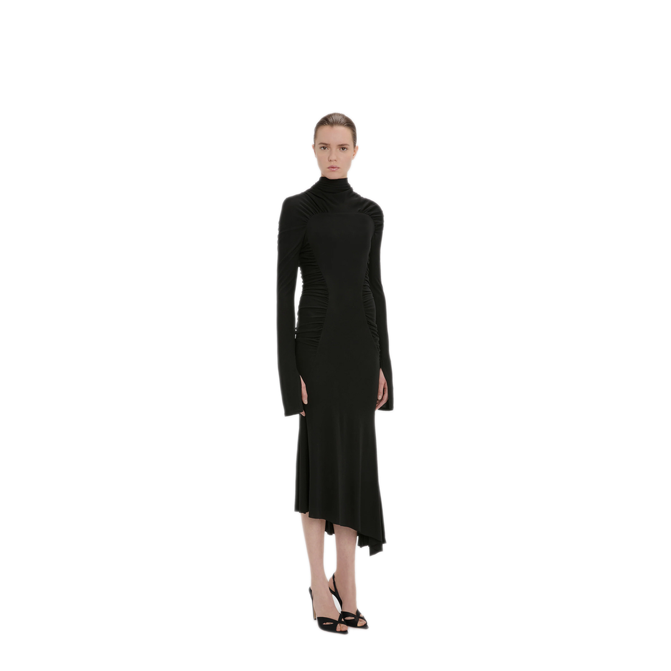 High Neck Gathered Midi Dress - Image 5