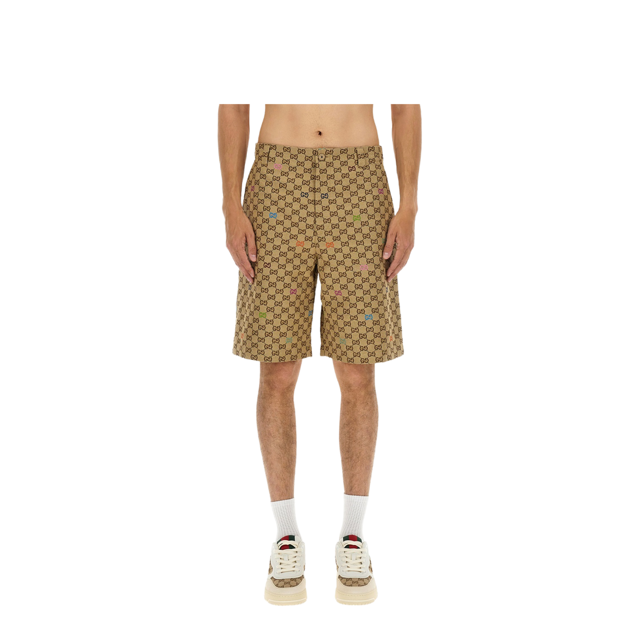 Canvas Shorts in Camel and Dark Brown - Image 1