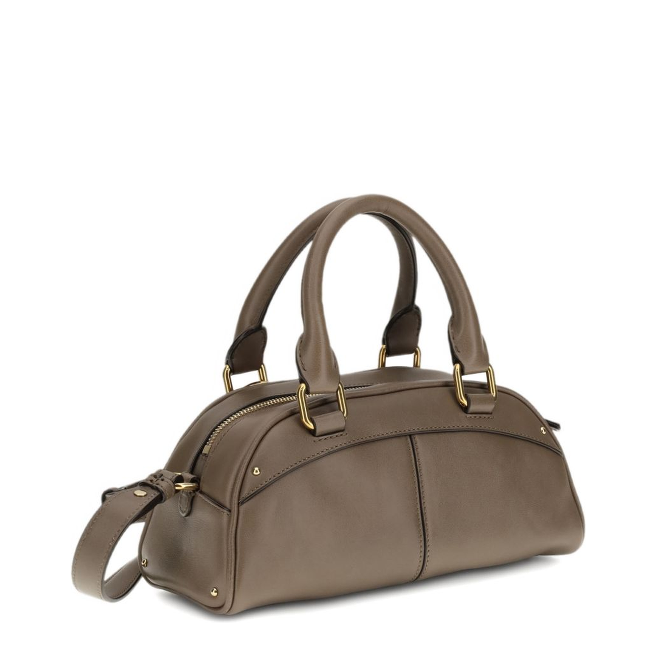 Small Bowling Bag in Soft Leather Beige - Image 3