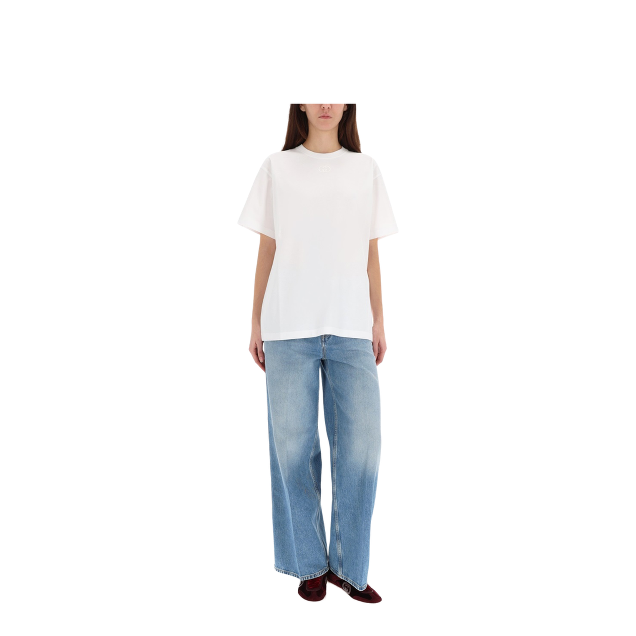 Cotton Jersey T-Shirt with Embroidery in White - Image 2