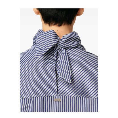 Blue Cotton Long Sleeves Striped Bandana Blouse - Image 3
