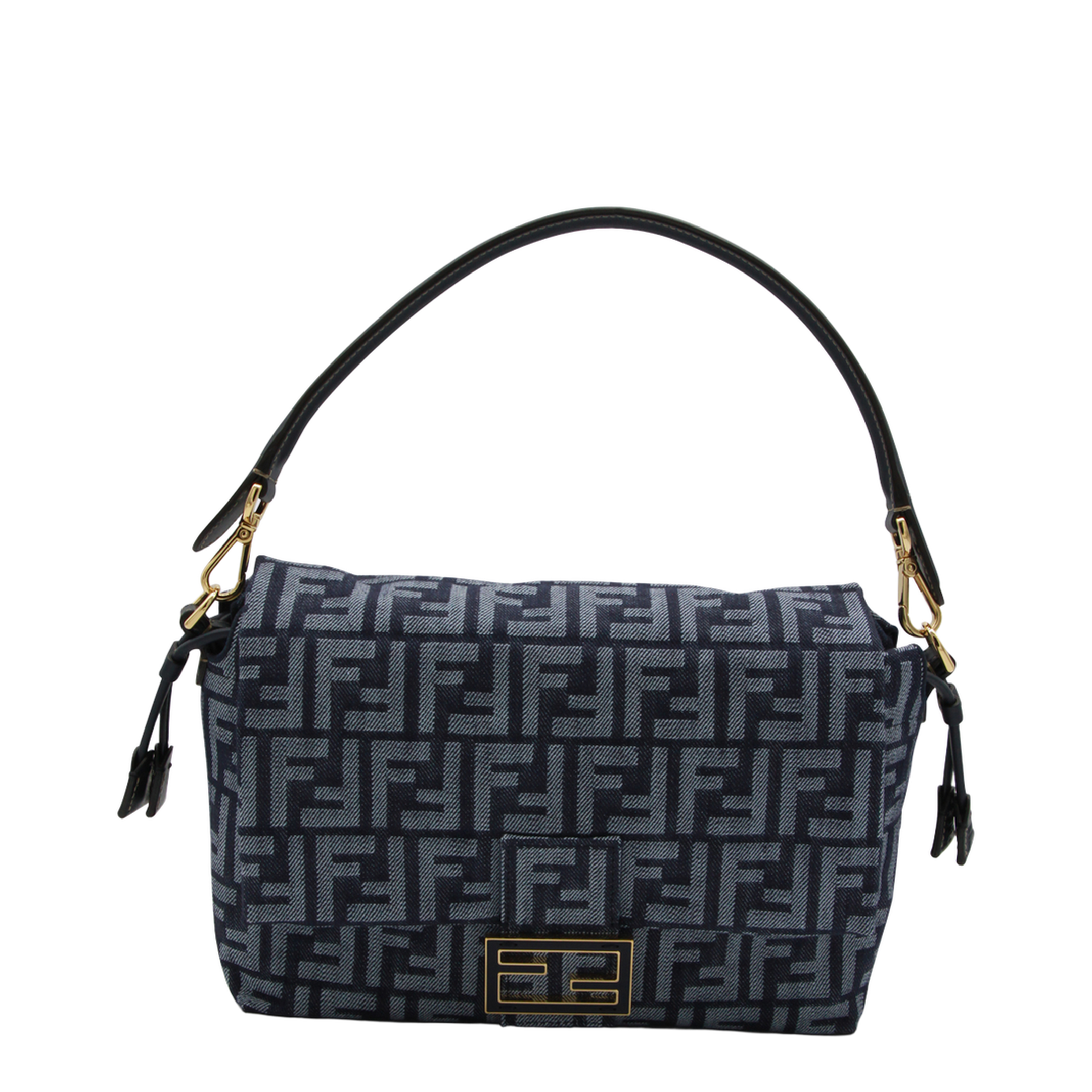 Mamma Baguette Medium Denim-Effect FF Jacquard Shoulder Bag - Dark Blue - Image 2