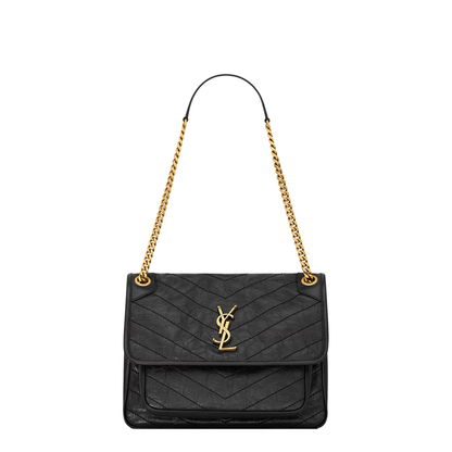 Niki Medium Calf Leather Shoulder Bag - Black - Image 8