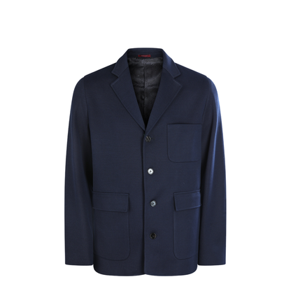 Single-breast Cotton Jersey Jacket in Dark Blue - Image 2