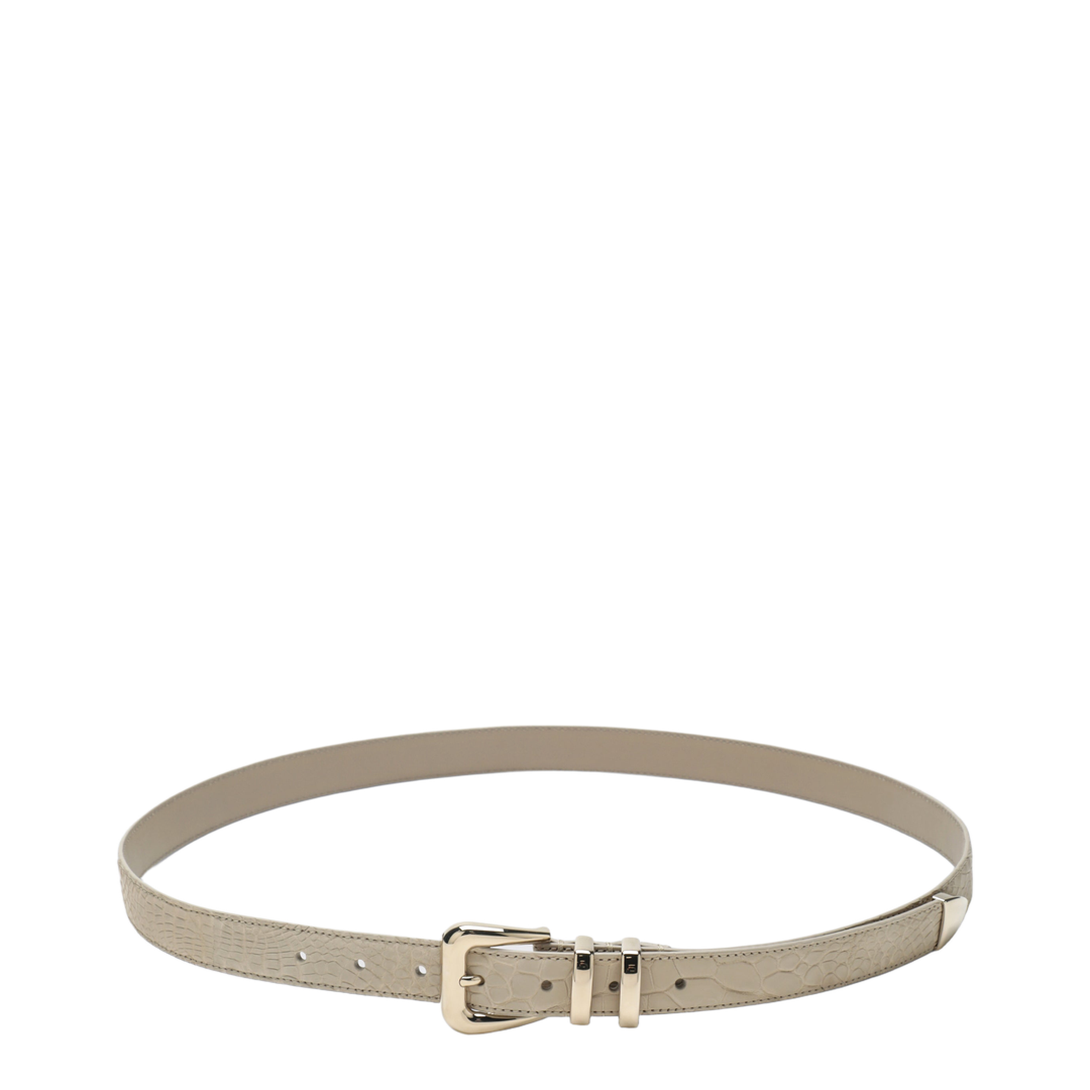 Beige Alligator Leather Belt With Silver Buckle - Image 1