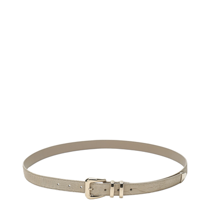 Beige Alligator Leather Belt With Silver Buckle - Image 1