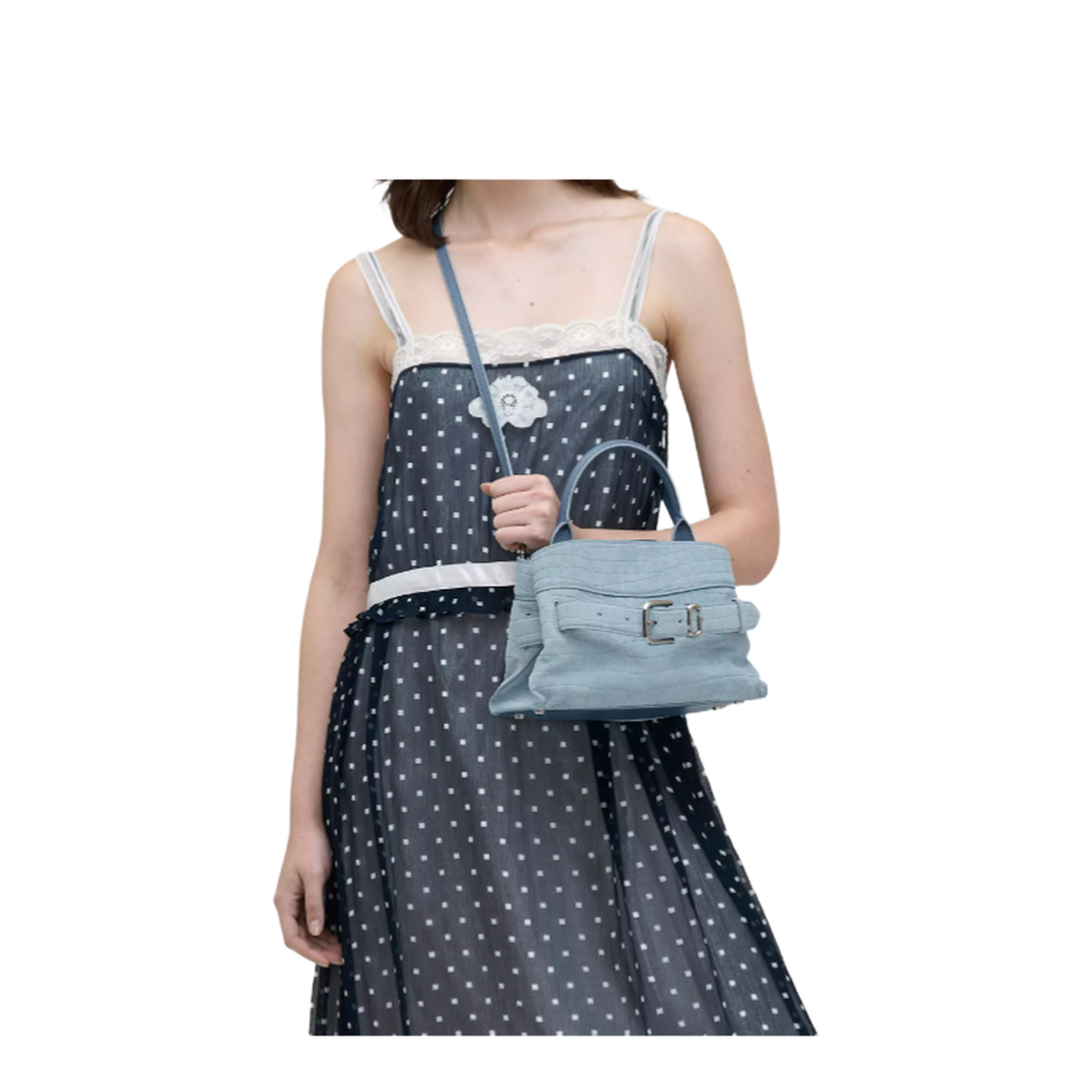 Dakota Small Crocodile-Embossed Italian Suede Satchel - Blue Mist - Image 4