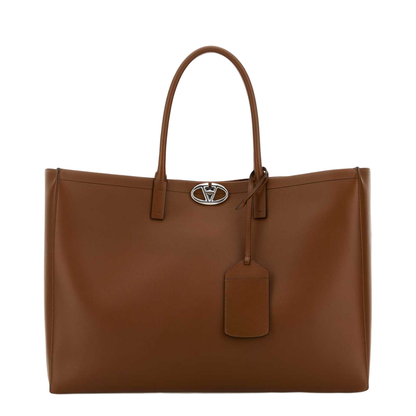 Brown Leather VLogo Shopping Bag - Image 4