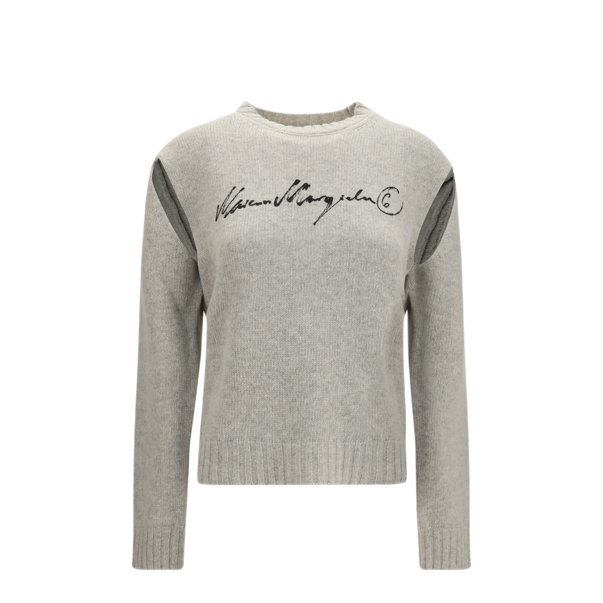 Sweater With Calligraphic Print In Grey Melange - Image 1