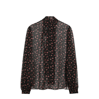 Black Chiffon Blouse with Small Rose Print - Image 2