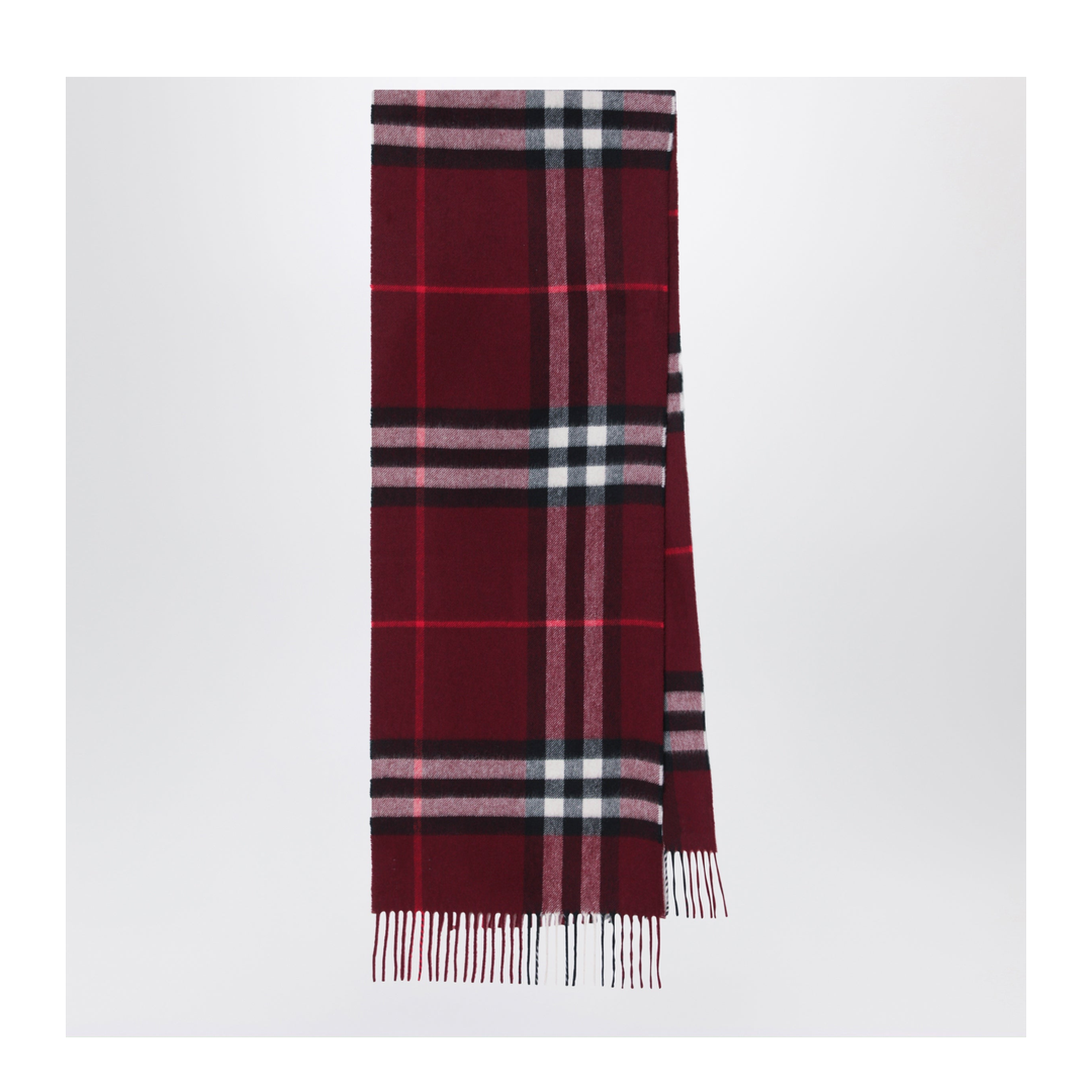 Burgundy Cashmere Scarf with a Checked Pattern - Image 1