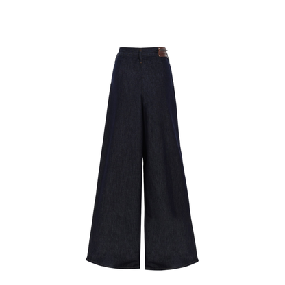 Indigo Denim Wide-Leg Trousers with Pleats - Image 3