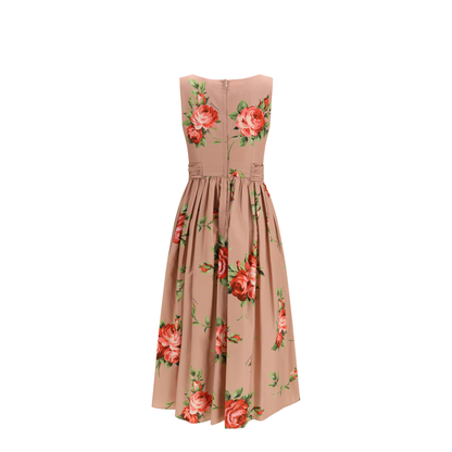 Cotton Dress with Rose Bouquet Print - Image 2