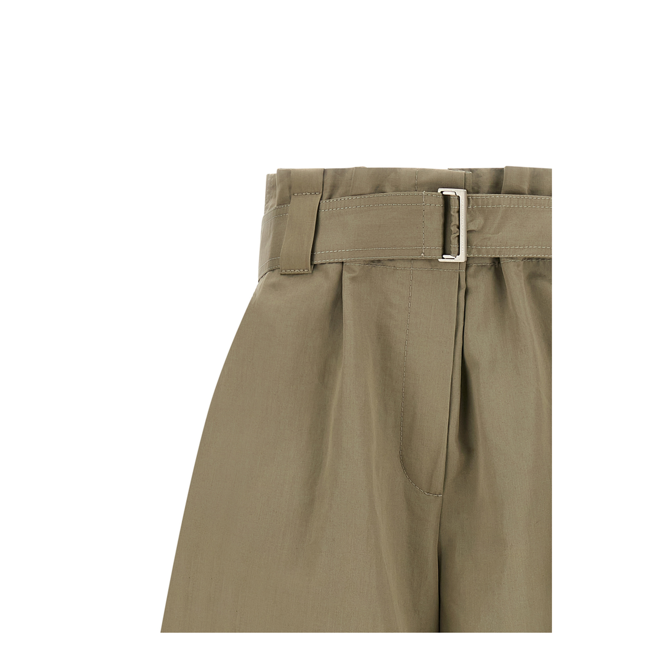 Belted Wide Flared Leg Shorts - Green - Image 3