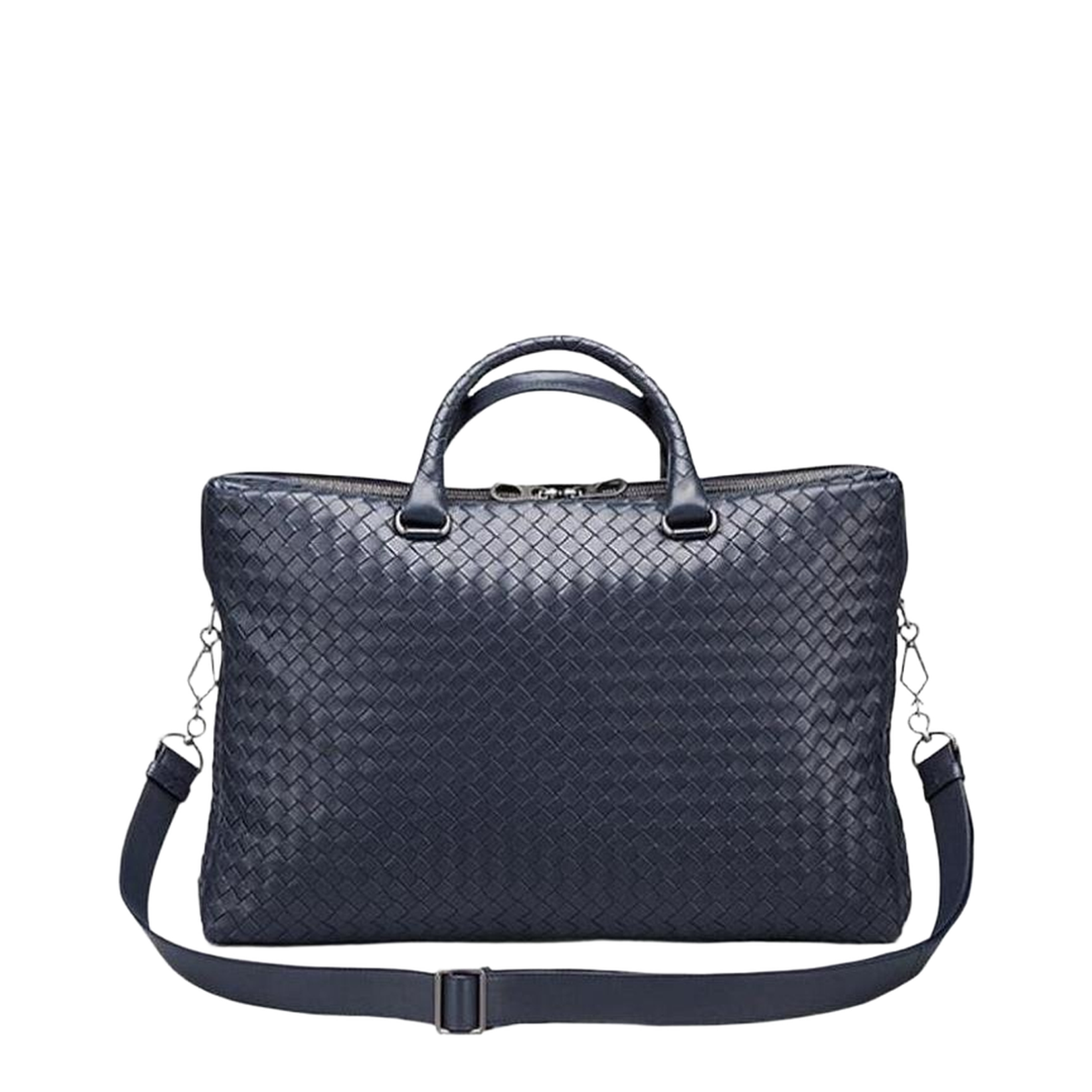 Intrecciato Large Leather Briefcase - Blue - Image 1