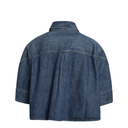 Short Cocoon Shirt in Medium Blue - Image 2