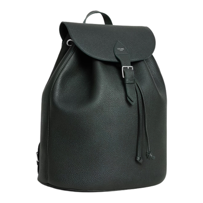 Large Backpack Folco in Grained Calfskin - Night Green - Image 2