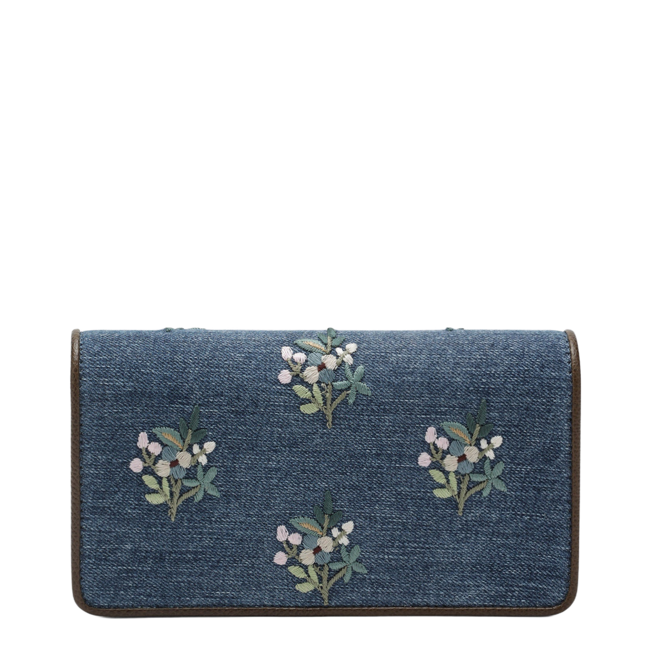 VLogo Signature Mini Crossbody Bag in Denim with Floral Embroidery - Image 2