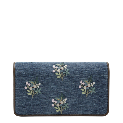 VLogo Signature Mini Crossbody Bag in Denim with Floral Embroidery - Image 2