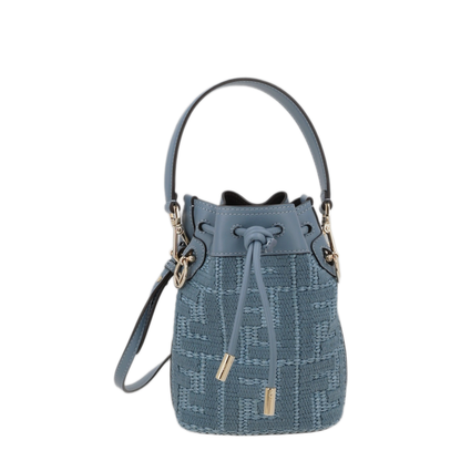 Mon Tresor Mini Raffia-Effect Bucket Bag - Blue - Image 1