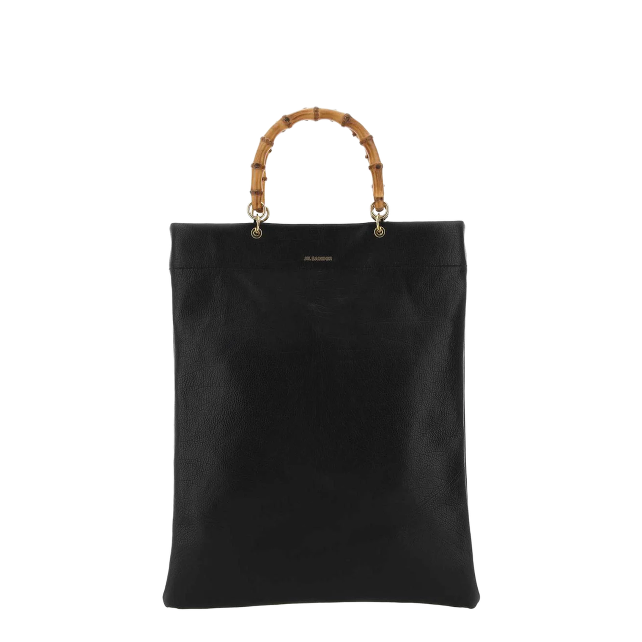 Leather Bag with Bamboo Handles and Logo - Image 1