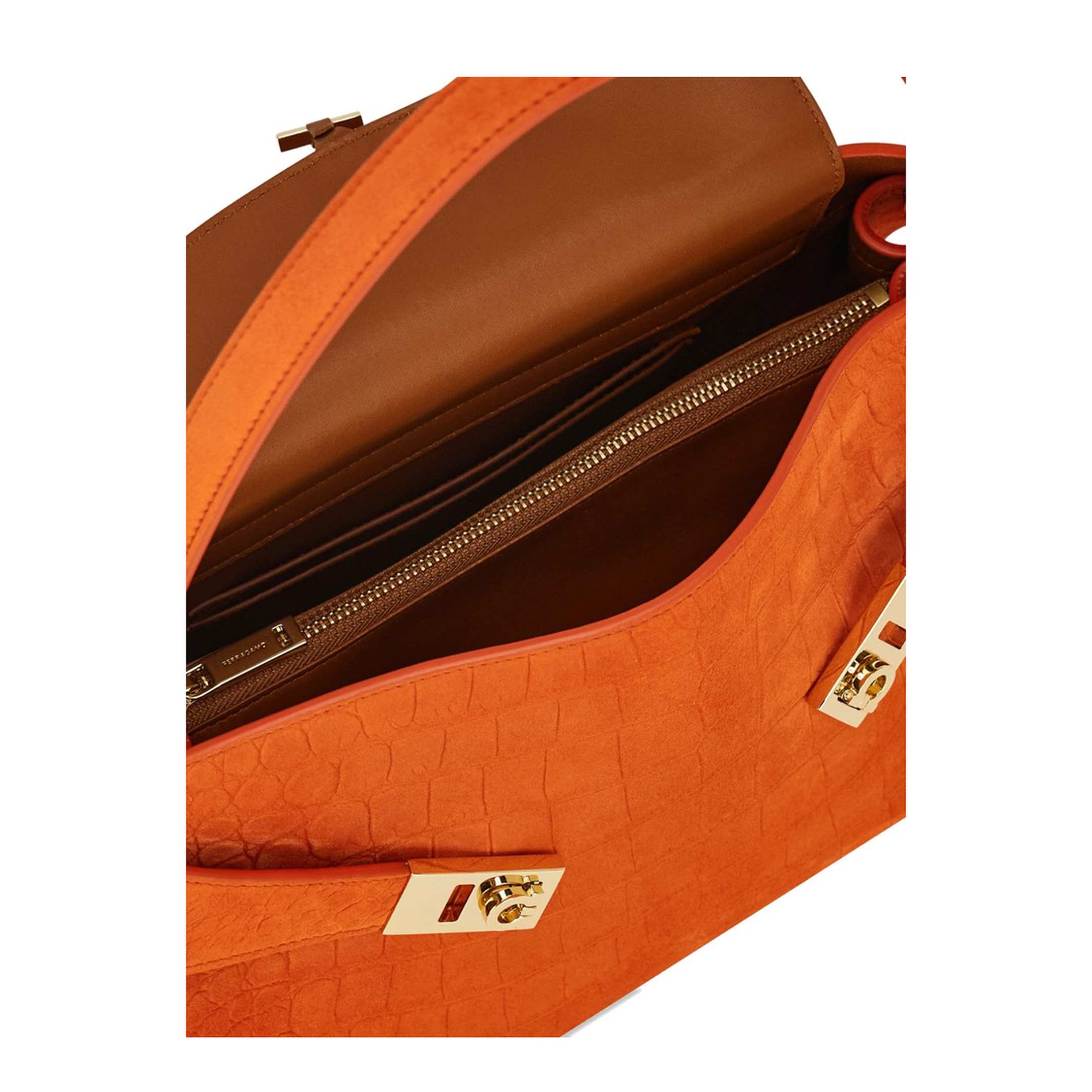 Hug Medium Alligator-Print Suede Shoulder Bag - Light Siena - Image 5