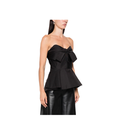Black Peplum Hem Off-Shoulder Bow Detail Sleeveless Top - Image 5