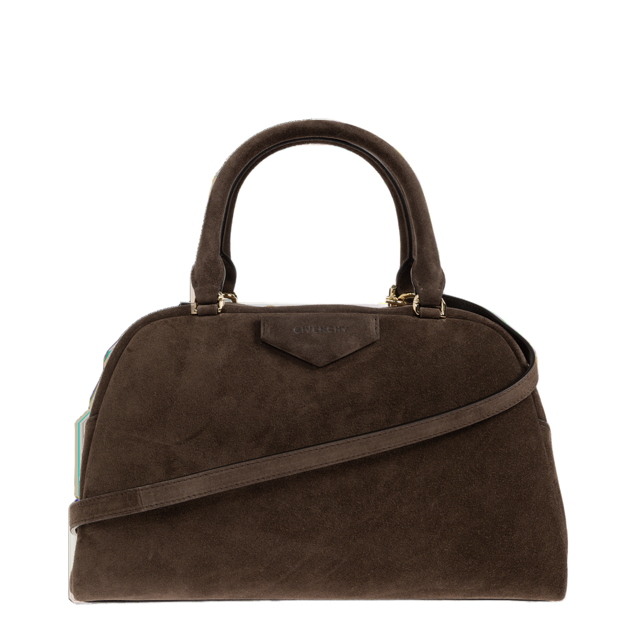 Antigona East-West Soft Medium Suede Handbag - Ebony Brown - Image 1