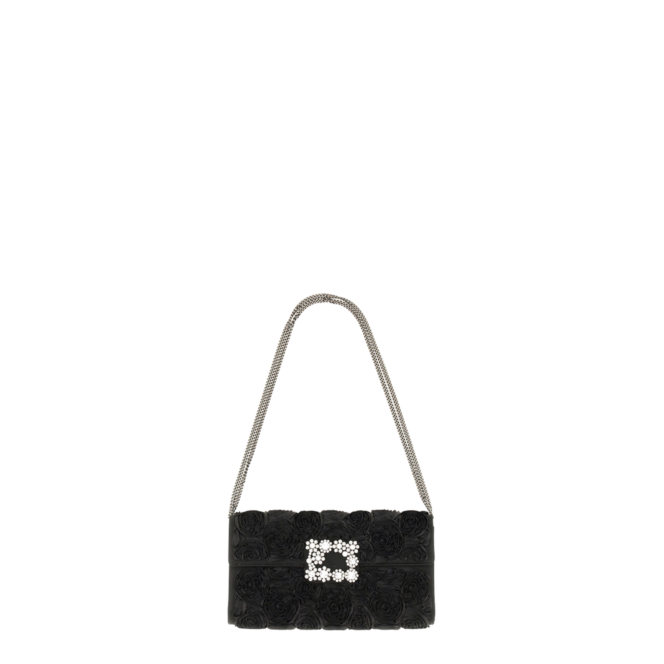 Satin Bag with Crystal Buckle and Rose Detail - Image 1
