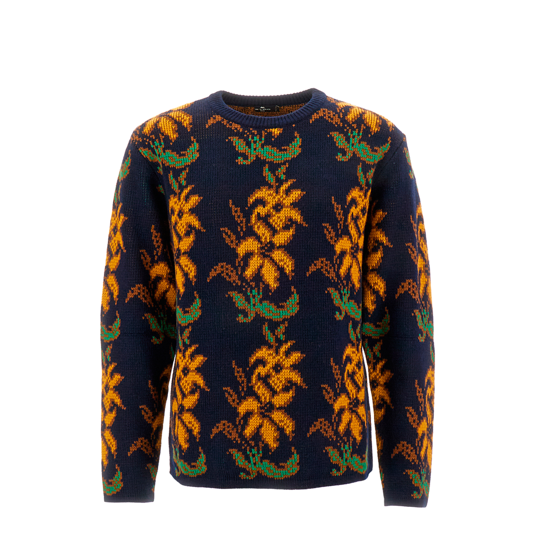 Floral Intarsia Knit Wool Jumper Blue - Image 1