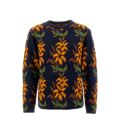 Floral Intarsia Knit Wool Jumper Blue - Image 1