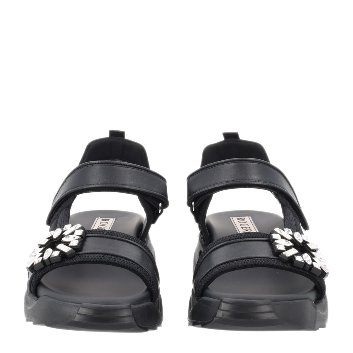 On The Run Black Leather And Textile Sandals - Image 3