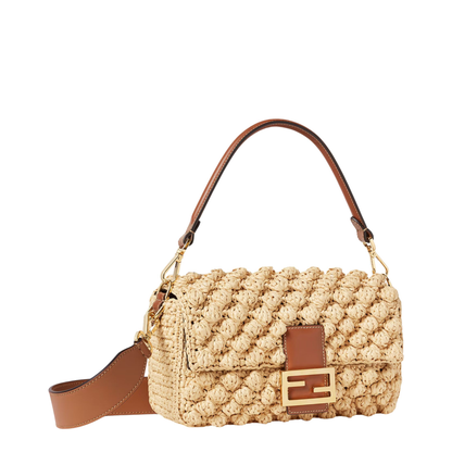 Baguette Hazelnut-Stitch Raffia-Effect Shoulder Bag - Beige - Image 2