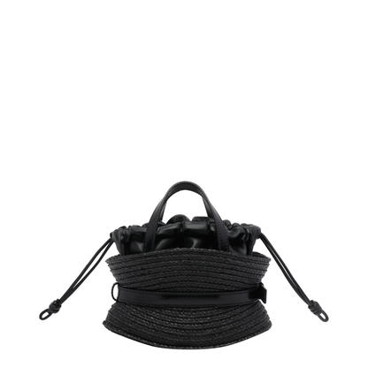 Shuffle Mini Calfskin and Raffia Bag - Black - Image 3