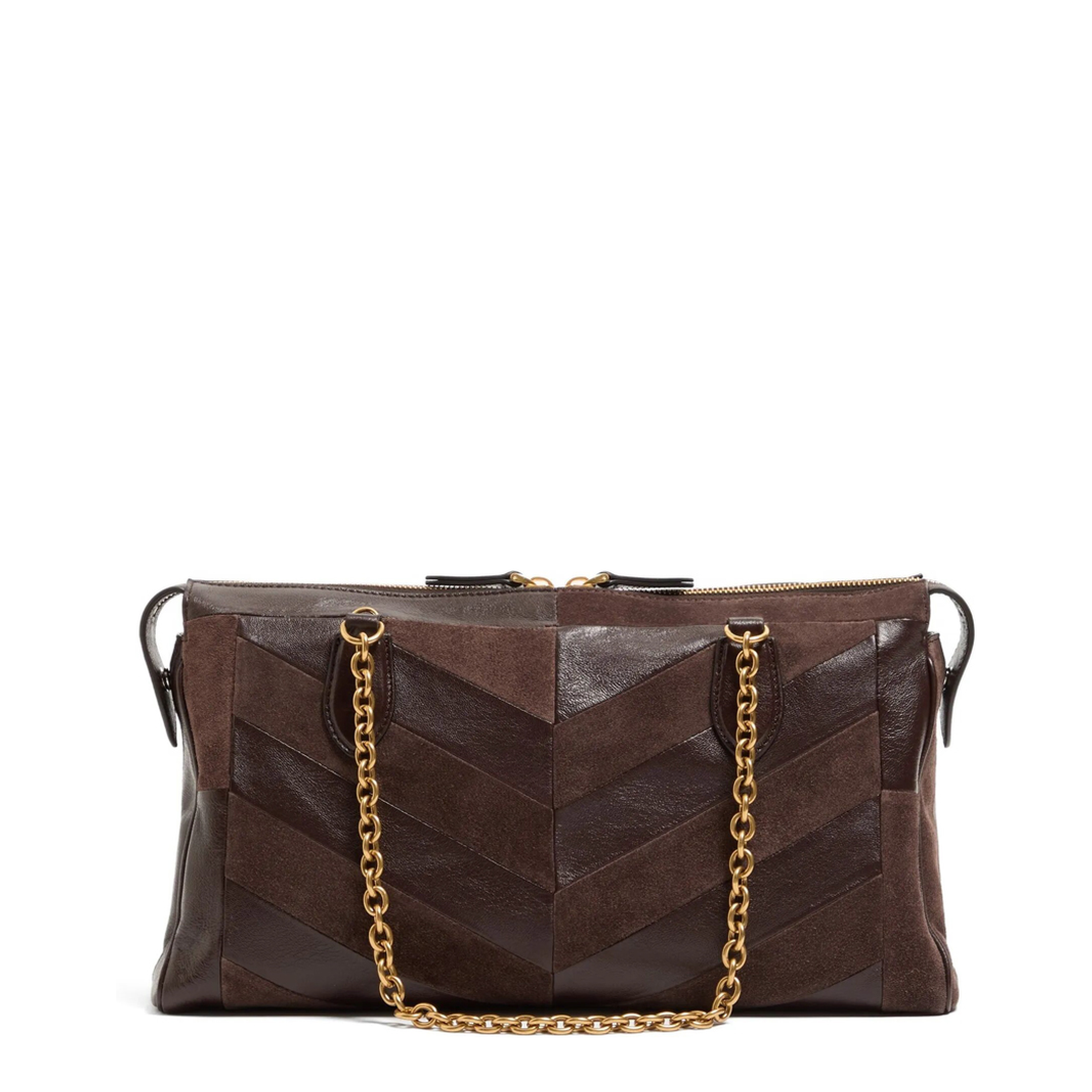 Panthea Medium Shoulder Bag in Suede and Nappa Leather with Chevron Motif - Image 6