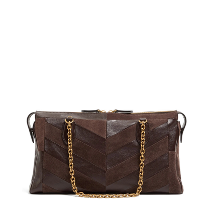 Panthea Medium Shoulder Bag in Suede and Nappa Leather with Chevron Motif - Image 6