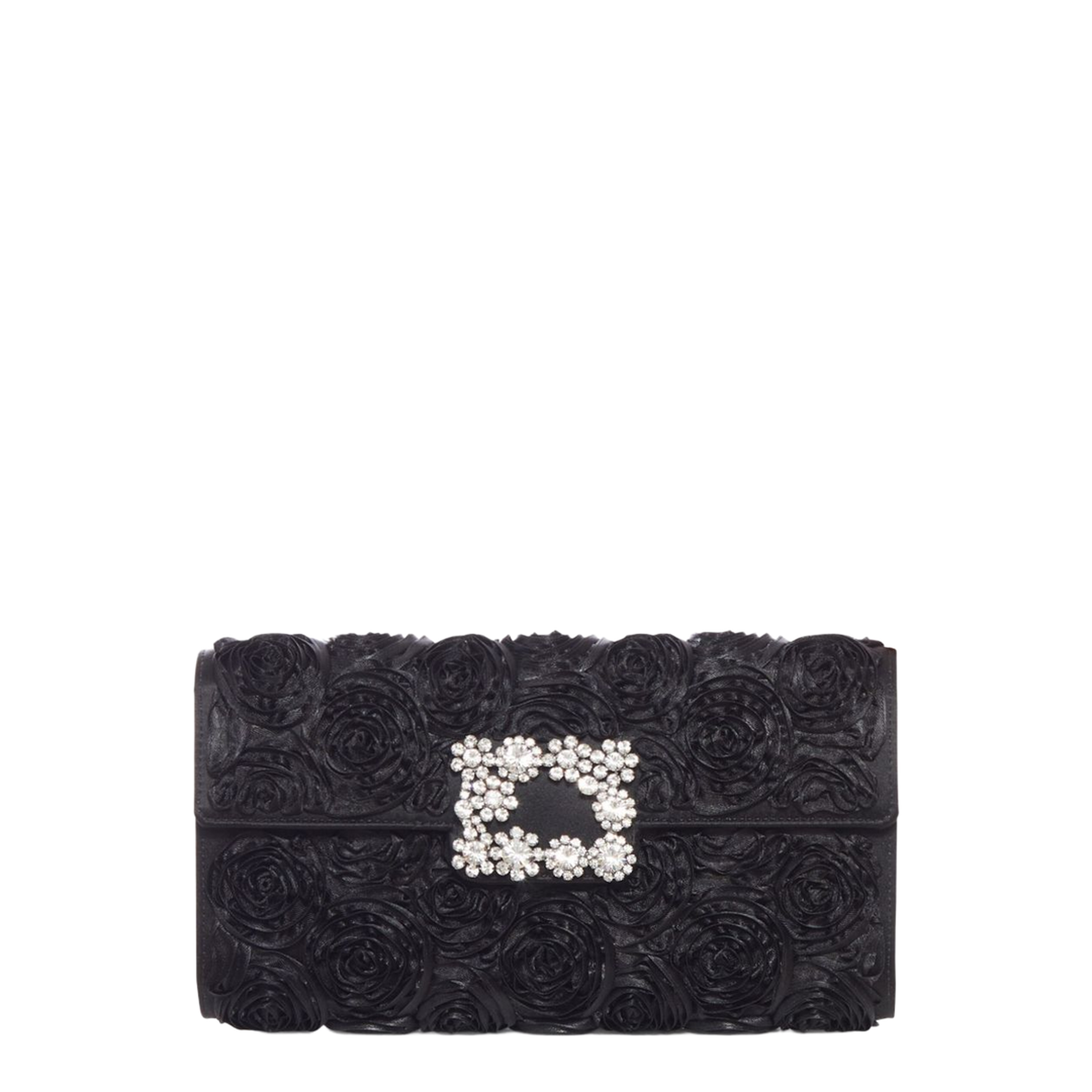 Satin Bag with Crystal Buckle and Rose Detail - Image 1