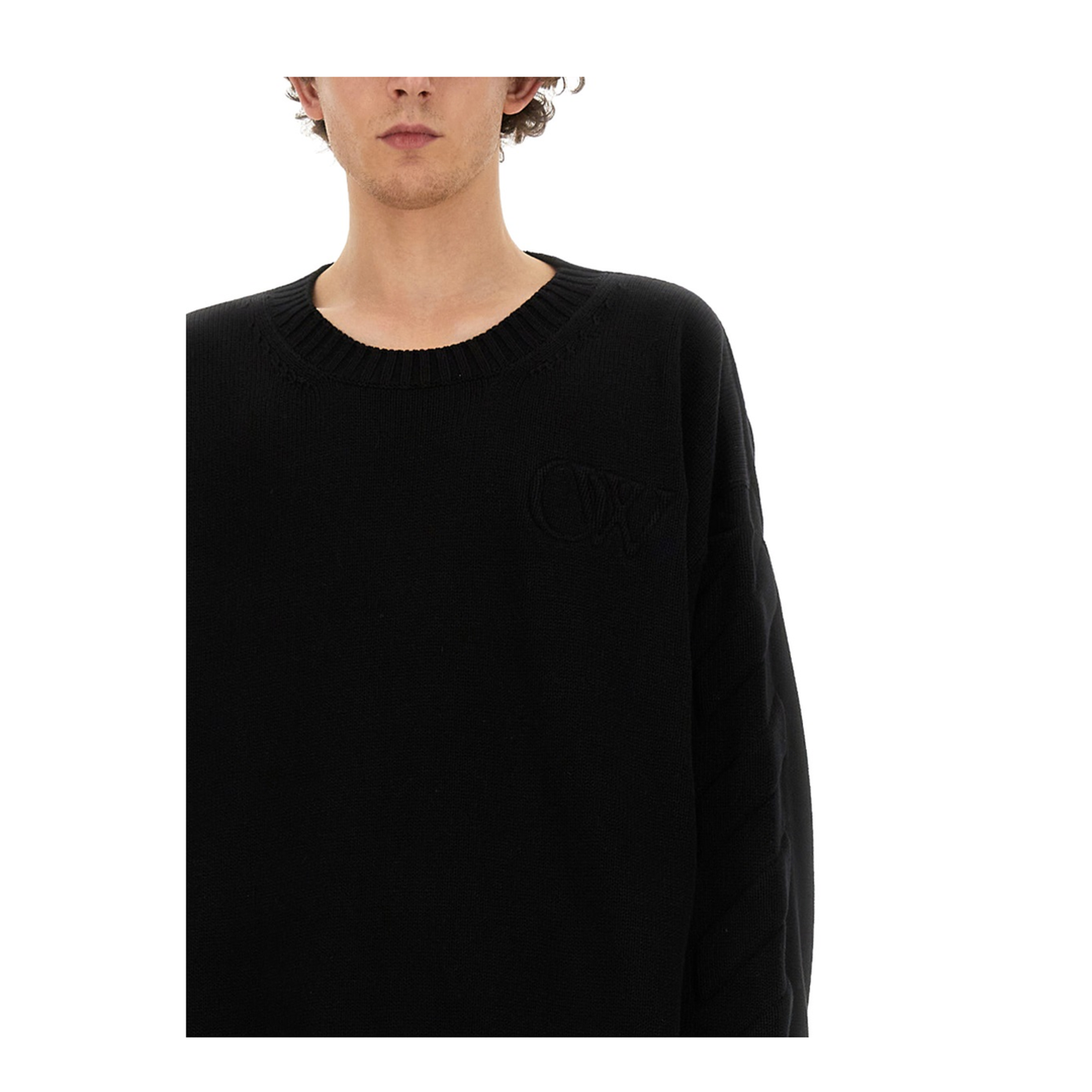 Sweater with Embossed Diagonal Motif Black - Image 4